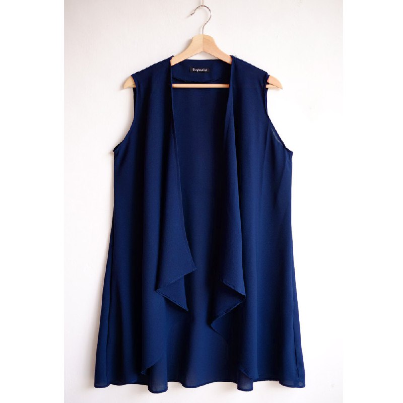 CLARA NAVY VEST LONG OUTER TANPA LENGAN BY BAYLEAF.ID
